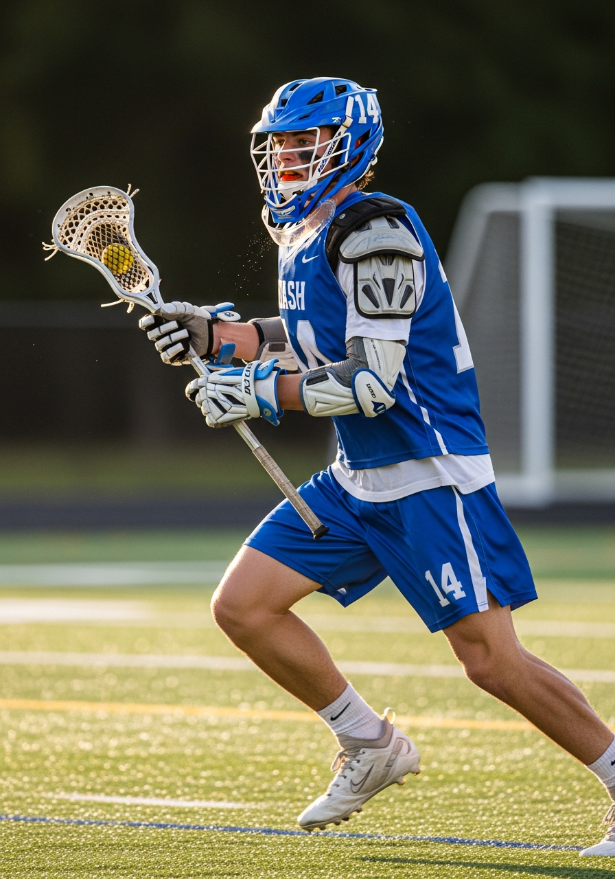 High school lacrosse athlete in action